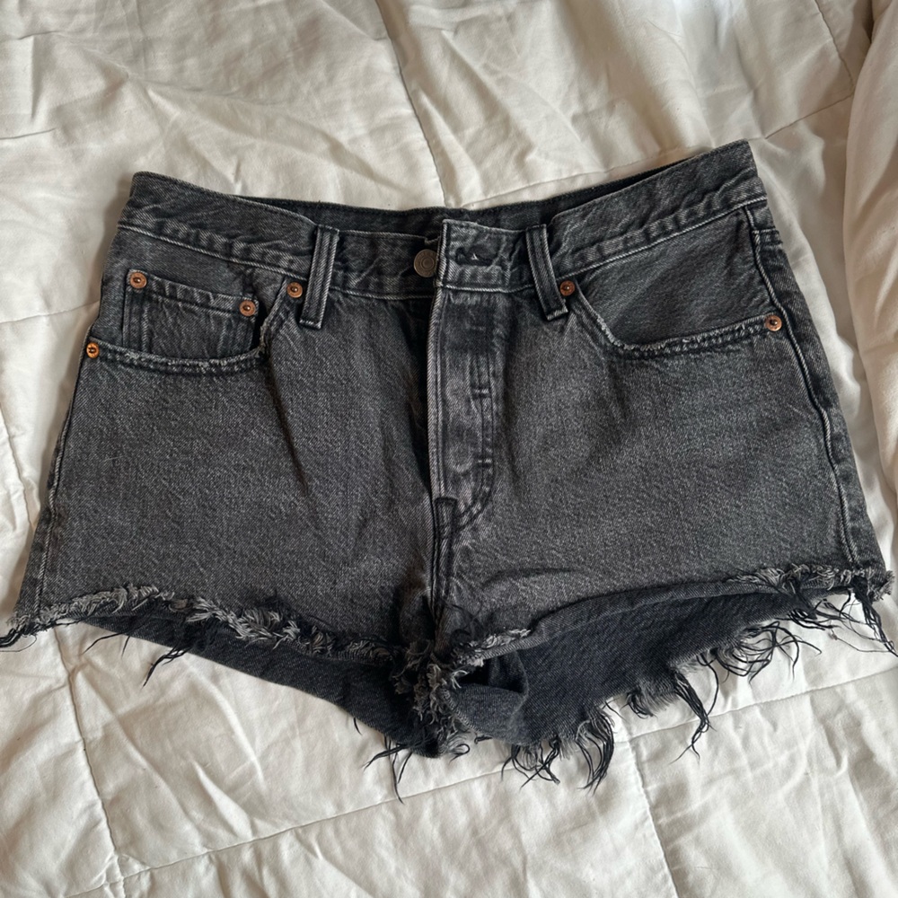 levis 501 black original cut off denim shorts